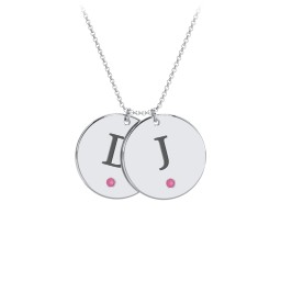 Birthstone Initial 2 Disc Pendant in 925 Sterling Silver with Ruby