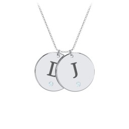 Birthstone Initial 2 Disc Pendant in 925 Sterling Silver with Blue Topaz