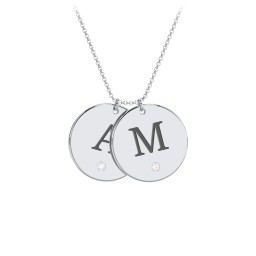Birthstone Initial 2 Disc Pendant in 925 Sterling Silver with Diamond