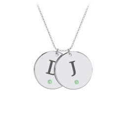 Birthstone Initial 2 Disc Pendant in 925 Sterling Silver with Emerald, Blue Sapphire, and Blue Topaz