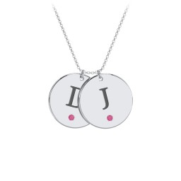 Birthstone Initial 2 Disc Pendant in 925 Sterling Silver with Ruby, Blue Sapphire, and Blue Topaz