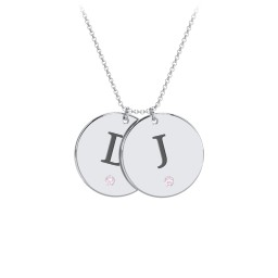 Birthstone Initial 2 Disc Pendant in 925 Sterling Silver with Pink Tourmaline, Blue Sapphire, and Blue Topaz