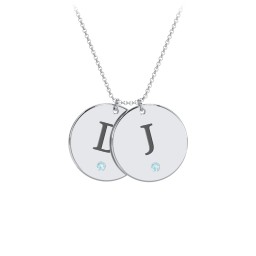 Birthstone Initial 2 Disc Pendant in 925 Sterling Silver with Blue Topaz and Blue Sapphire