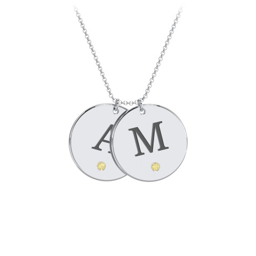 Birthstone Initial 2 Disc Pendant – Sterling Silver with Citrine