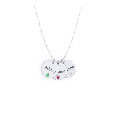 Engravable 3 Disc Pendant with Birthstone
