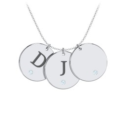 Birthstone Initial 3 Disc Pendant in 925 Sterling Silver with Blue Topaz