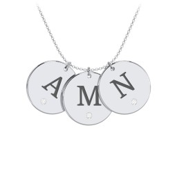 Birthstone Initial 3 Disc Pendant in 925 Sterling Silver with Diamond and Blue Topaz