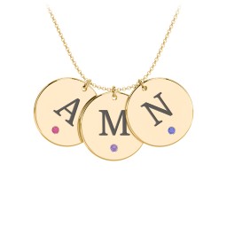 Birthstone Initial 3 Disc Pendant in 10K Solid Yellow Gold with Ruby, Amethyst Premium Zirconia, Blue Sapphire, and Blue Topaz