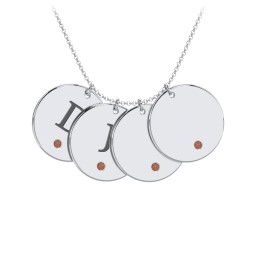 Birthstone Initial 4 Disc Pendant in 925 Sterling Silver with Garnet