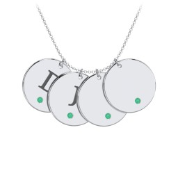 Birthstone Initial 4 Disc Pendant in 925 Sterling Silver with Emerald