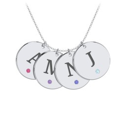 Birthstone Initial 4 Disc Pendant in 925 Sterling Silver with Ruby, Amethyst Premium Zirconia, Blue Sapphire, and Blue Topaz