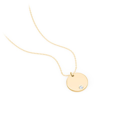 Engravable Disc Sorority Pendant with Birthstone – 10K Yellow Gold with Aquamarine