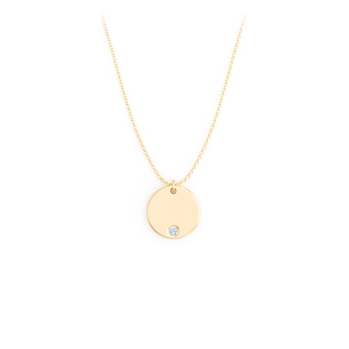 Engravable Disc Sorority Pendant with Birthstone – 10K Yellow Gold with Aquamarine