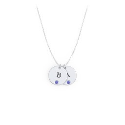 Engravable Disc Sorority Pendant with Birthstone in 925 Sterling Silver with Blue Sapphire