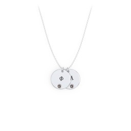 Engravable Disc Sorority Pendant with Birthstone in 925 Sterling Silver with Smokey Quartz