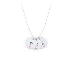 Engravable Disc Sorority Pendant with Birthstone in 925 Sterling Silver with Pink Tourmaline