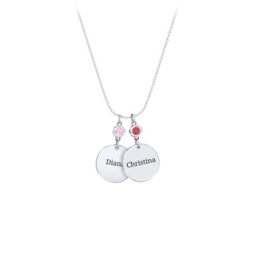 Engravable 2 Disc Pendant with Birthstone Charm