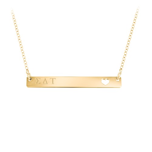 Engravable Bar Sorority Pendant with Cutout Heart – 18K Gold Plated Silver
