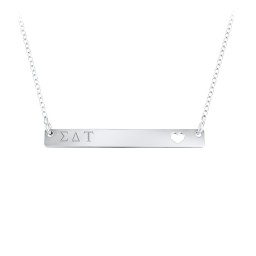 Engravable Bar Sorority Pendant with Cutout Heart in 925 Sterling Silver