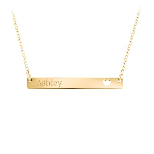 Engravable Bar Pendant with Cutout Heart – 18K Gold Plated Silver