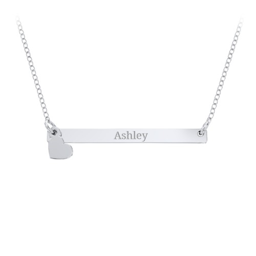 Engravable Bar Pendant with Heart Charm – Sterling Silver