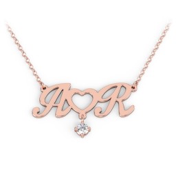 Initials and Heart Pendant in 10K Solid Rose Gold