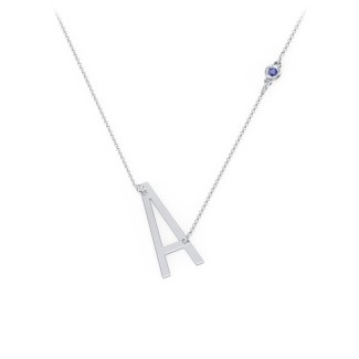 Asymmetrical Initial Necklace with Gemstone