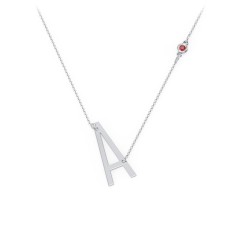 Asymmetrical Initial Necklace with Gemstone – 10K Rose Gold with Garnet