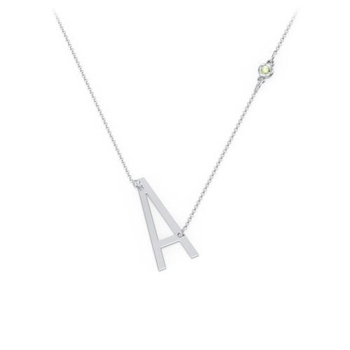 Asymmetrical Initial Necklace with Gemstone – Sterling Silver with Peridot