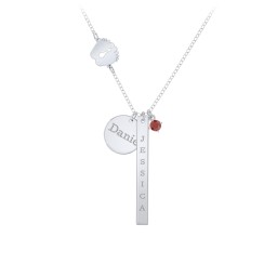 Milestone Necklace with Baby Feet Charm in 925 Sterling Silver with Garnet