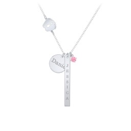 Milestone Necklace with Baby Feet Charm in 925 Sterling Silver with Pink Tourmaline