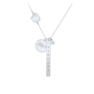 Milestone Necklace with Baby Feet Charm