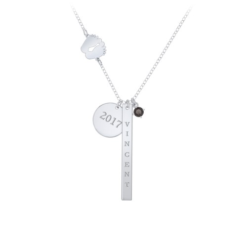 Milestone Necklace with Baby Feet Charm