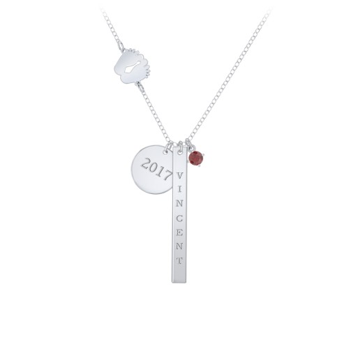 Milestone Necklace with Baby Feet Charm