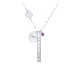 Milestone Necklace with Baby Feet Charm in 925 Sterling Silver with Amethyst