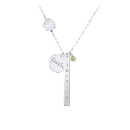 Milestone Necklace with Baby Feet Charm in 925 Sterling Silver with Peridot