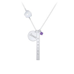 Milestone Necklace with Baby Feet Charm in 925 Sterling Silver with Amethyst