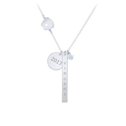 Milestone Necklace with Baby Feet Charm in 925 Sterling Silver with Aquamarine