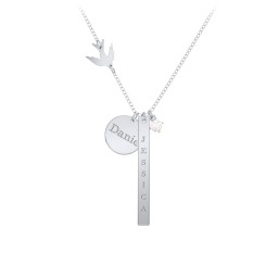 Milestone Necklace with Bird Charm in 925 Sterling Silver with Cubic Zirconia