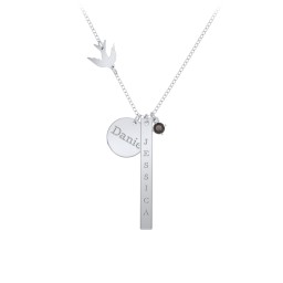 Milestone Necklace with Bird Charm in 925 Sterling Silver with Smokey Quartz