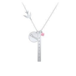 Milestone Necklace with Bird Charm in 925 Sterling Silver with Pink Tourmaline
