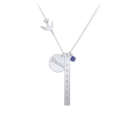 Milestone Necklace with Bird Charm in 925 Sterling Silver with Blue Sapphire