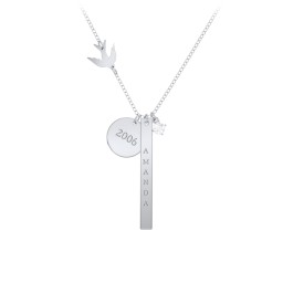 Milestone Necklace with Bird Charm in 925 Sterling Silver with Diamond