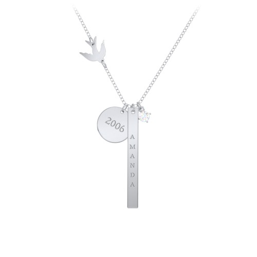 Milestone Necklace with Bird Charm – Sterling Silver with Diamond