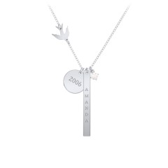 Milestone Necklace with Bird Charm – 10K Yellow Gold with Cubic Zirconia