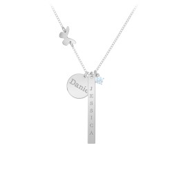 Milestone Necklace with Butterfly Charm in 925 Sterling Silver with Aquamarine