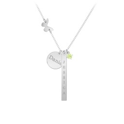 Milestone Necklace with Butterfly Charm in 925 Sterling Silver with Peridot