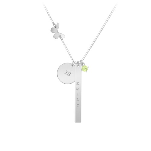 Milestone Necklace with Butterfly Charm – Sterling Silver with Peridot