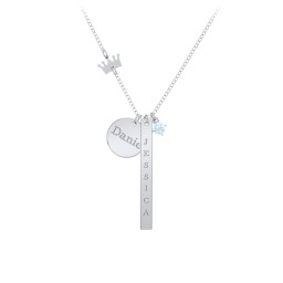 Milestone Necklace with Crown Charm in 925 Sterling Silver with Aquamarine