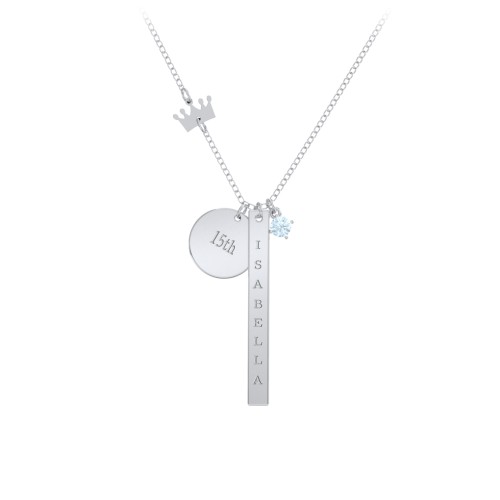 Milestone Necklace with Crown Charm – Sterling Silver with Aquamarine
